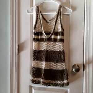 Fresh Wear Striped Crochet Pullover Vest Women's M Taupe Cream V-neckline